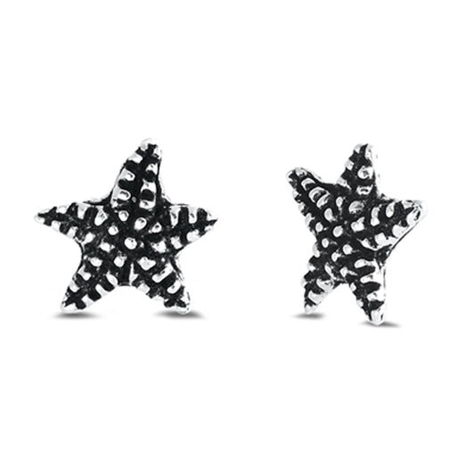 Sterling Silver Starfish Ocean Shell Beach Oxidized Stud Earrings 925 New