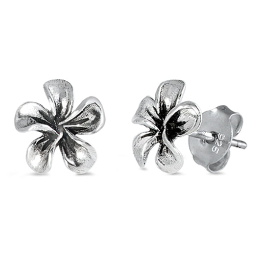 Sterling Silver Plumeria Flower Tropical Nature Stud Earrings 925 New