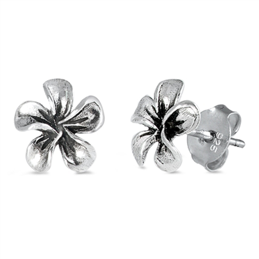 Sterling Silver Plumeria Flower Tropical Nature Stud Earrings 925 New