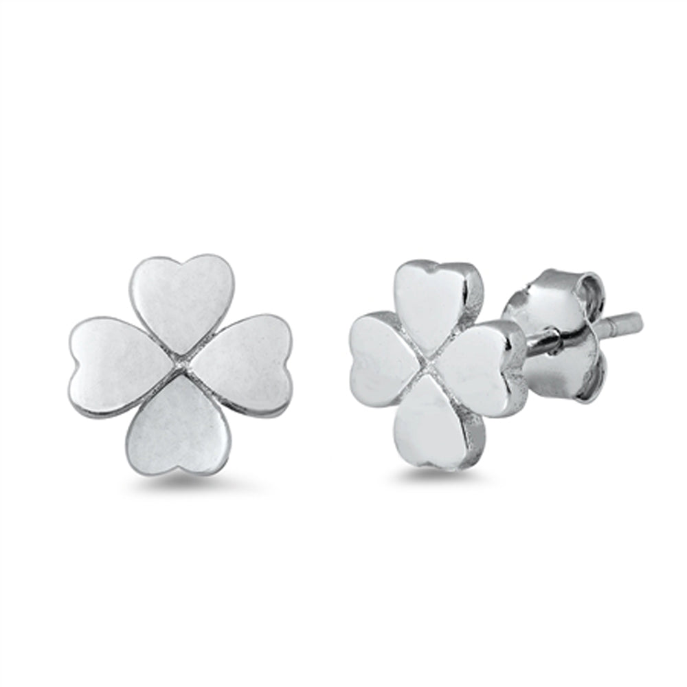 Sterling Silver Four Leaf Clover Heart Flower Shamrock Lucky Good Luck Earrings