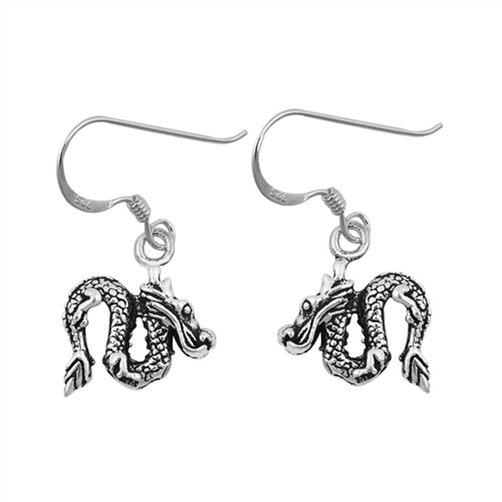 Sterling Silver Classic Dragon Realistic Mythical Creature Fantasy Earrings 925