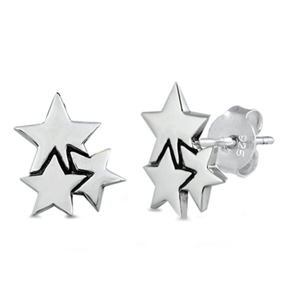 Sterling Silver Star Stack Classic Celestial Space Earrings 925 New