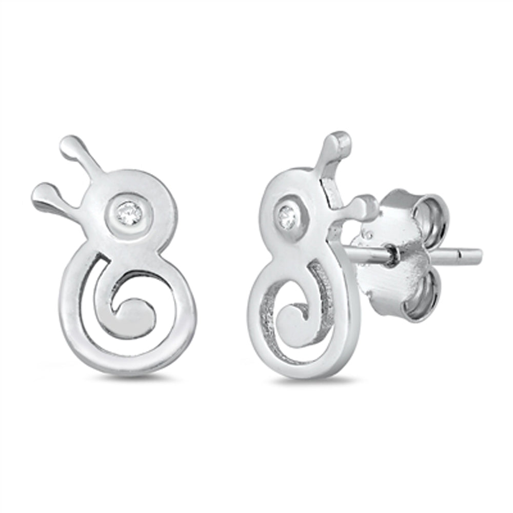 Sterling Silver High Polished Clear CZ Snail Stud Earrings 925 New
