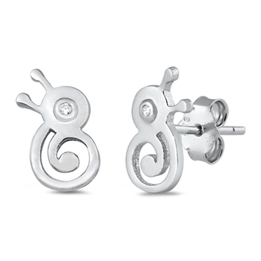 Sterling Silver High Polished Clear CZ Snail Stud Earrings 925 New