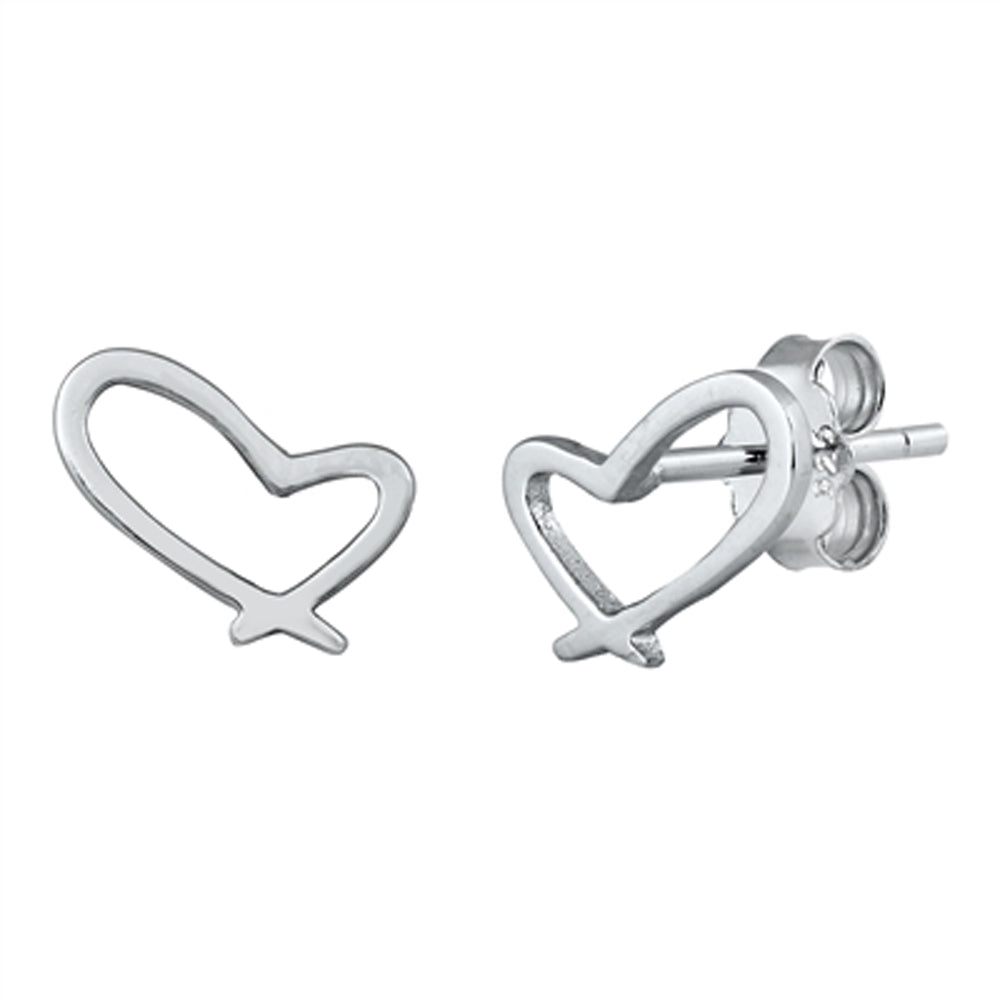 Sterling Silver Abstract Handwritten Heart Promise Love Stud Earrings 925 New