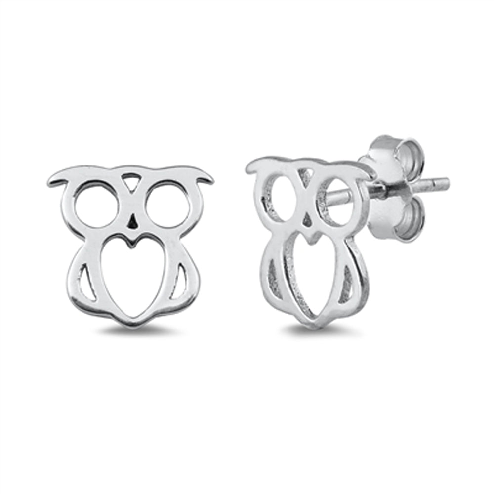 Sterling Silver Owl Outline Animal Bird Cute Promise Heart Earrings 925 New