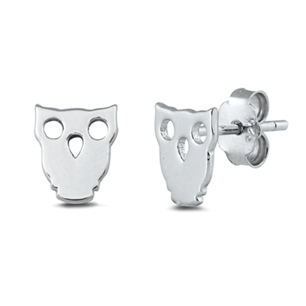 Sterling Silver Cute Owl Bird High Polished Stud Earrings 925 New