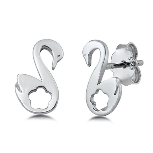 Sterling Silver Elegant Swan Flower High Polished Stud Earrings 925 New