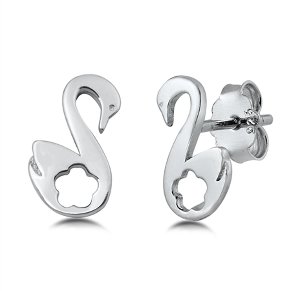 Sterling Silver Elegant Swan Flower High Polished Stud Earrings 925 New