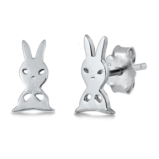 Sterling Silver Rabbit Bunny Animal Cute High Polished Earrings 925 New