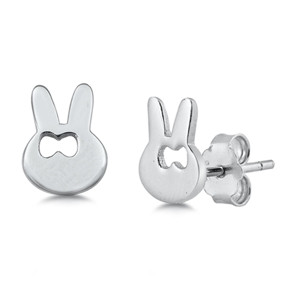 Sterling Silver Rabbit Bunny Ears Bow Ribbon Cute Earrings 925 New