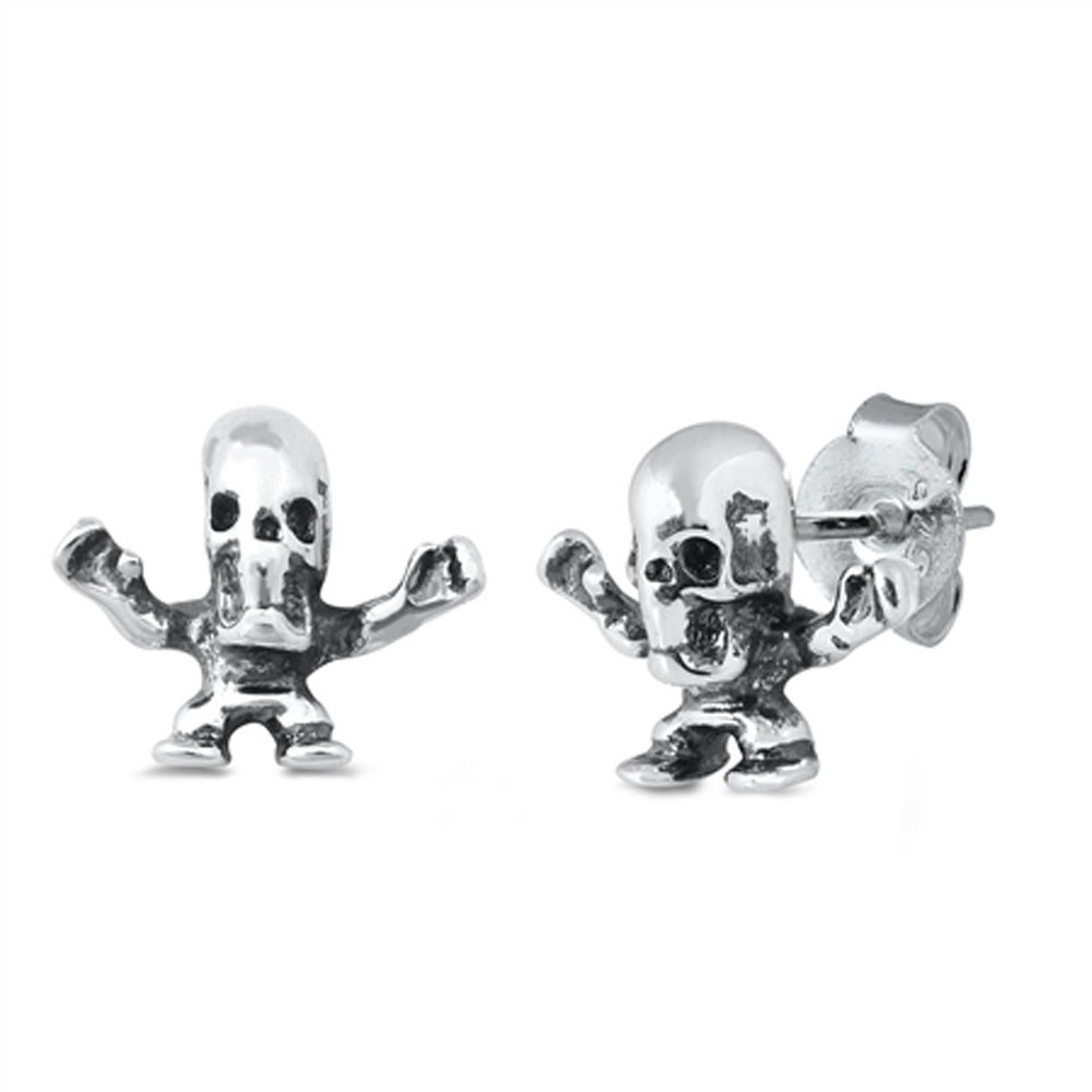 Sterling Silver Tiny Skeleton Skull Creepy Scary Earrings 925 New