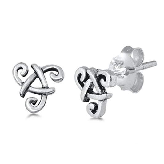 Sterling Silver Elegant Celtic Triquetra Filigree Swirl Weave Triangle Earrings