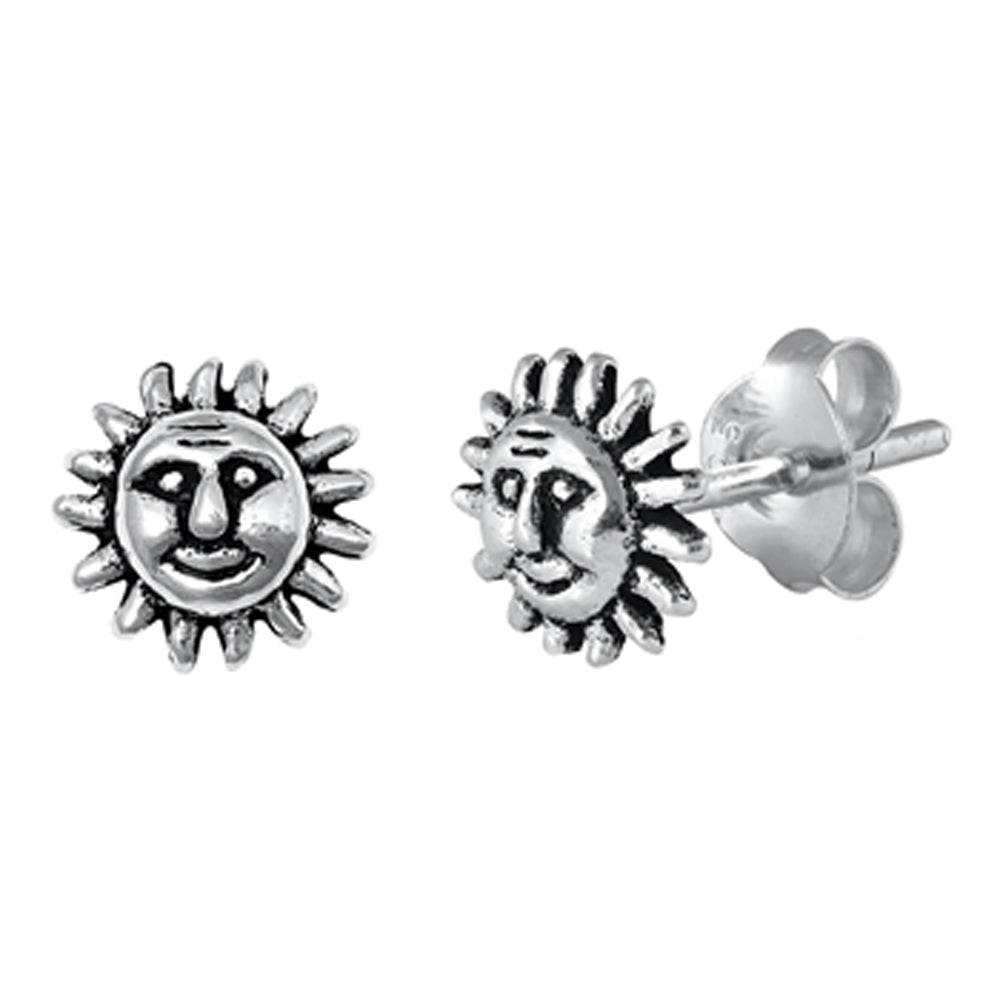 Sterling Silver Cute Sun Face Celestial Retro Smile Stud Earrings 925 New