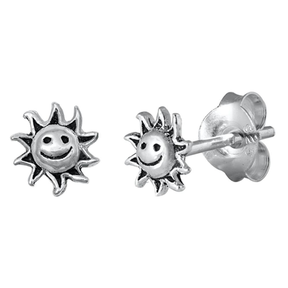 Sterling Silver Smile Sun Cute Happy Face Star Stud Beach Earrings 925 New