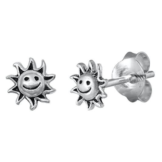 Sterling Silver Smile Sun Cute Happy Face Star Stud Beach Earrings 925 New