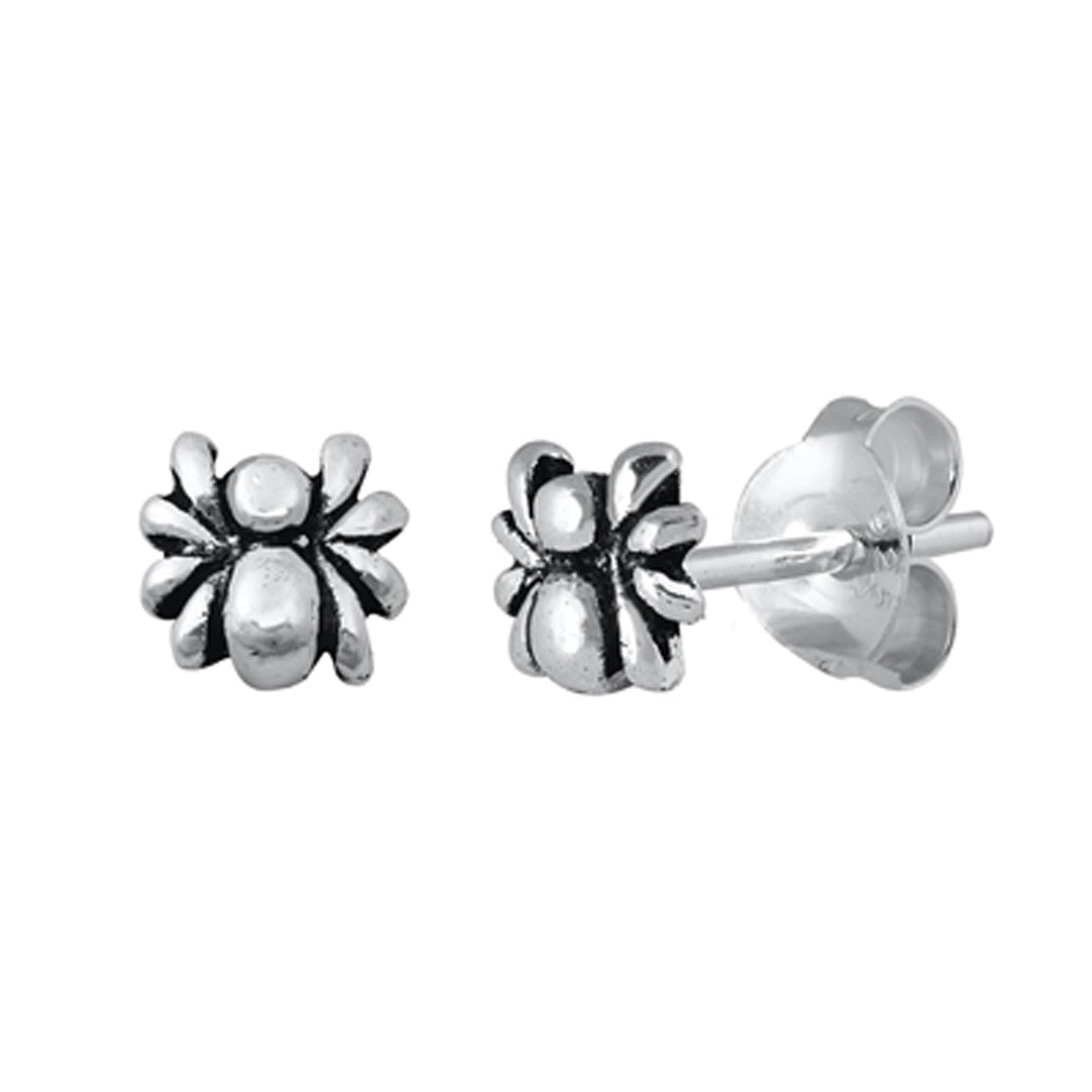 Sterling Silver Cute Spider Insect Bug Stud Oxidized Earrings 925 New
