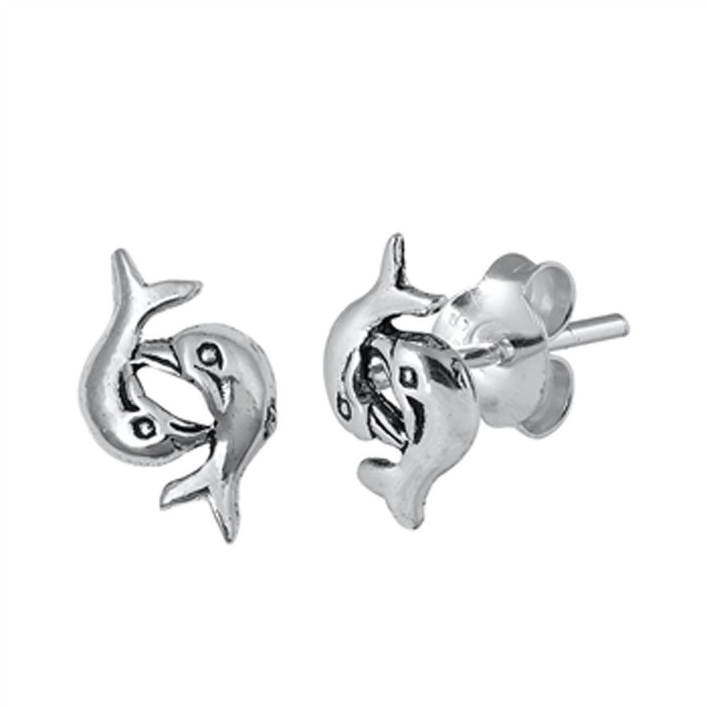 Sterling Silver Connecting Dolphin Yin Yang Animal Tropical Cute Stud Earrings