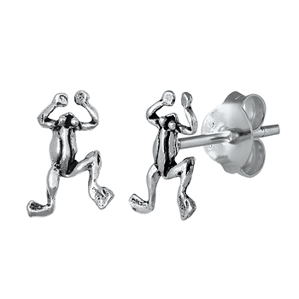 Sterling Silver Climbing Frog Amphibian Animal Reptile Toad Stud Earrings
