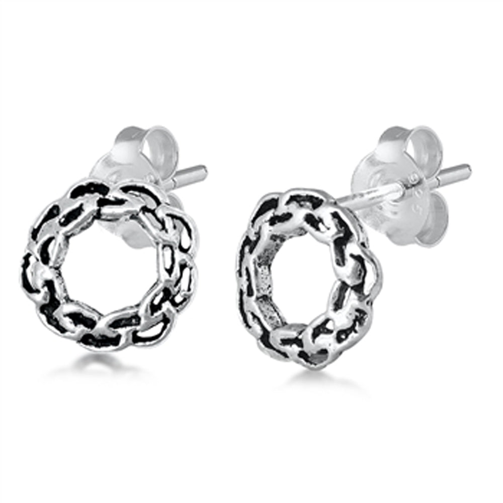 Sterling Silver Chain Link Wreath Stud Earrings 925 New