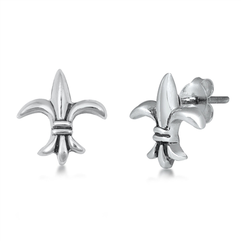 Sterling Silver Fleur De Lis Flower High Polish Classic Earrings 925 New Vintage