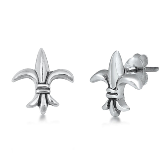Sterling Silver Fleur De Lis Flower High Polish Classic Earrings 925 New Vintage