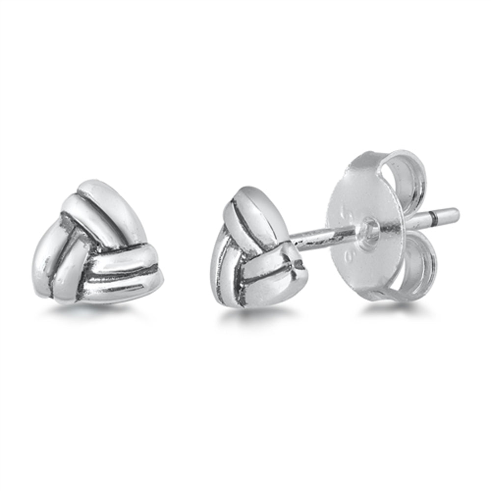 Sterling Silver Triquetra Knot Weave Double Rope Love Triangle Stud Earrings