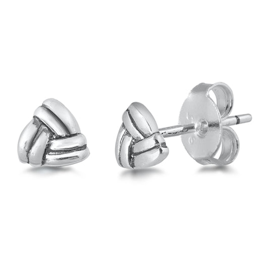 Sterling Silver Triquetra Knot Weave Double Rope Love Triangle Stud Earrings
