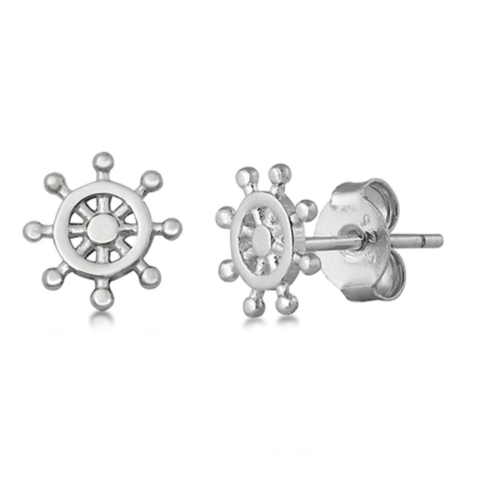 Sterling Silver Captains Wheel Ship Boat Nautical Helm Pirate Earrings 925 New