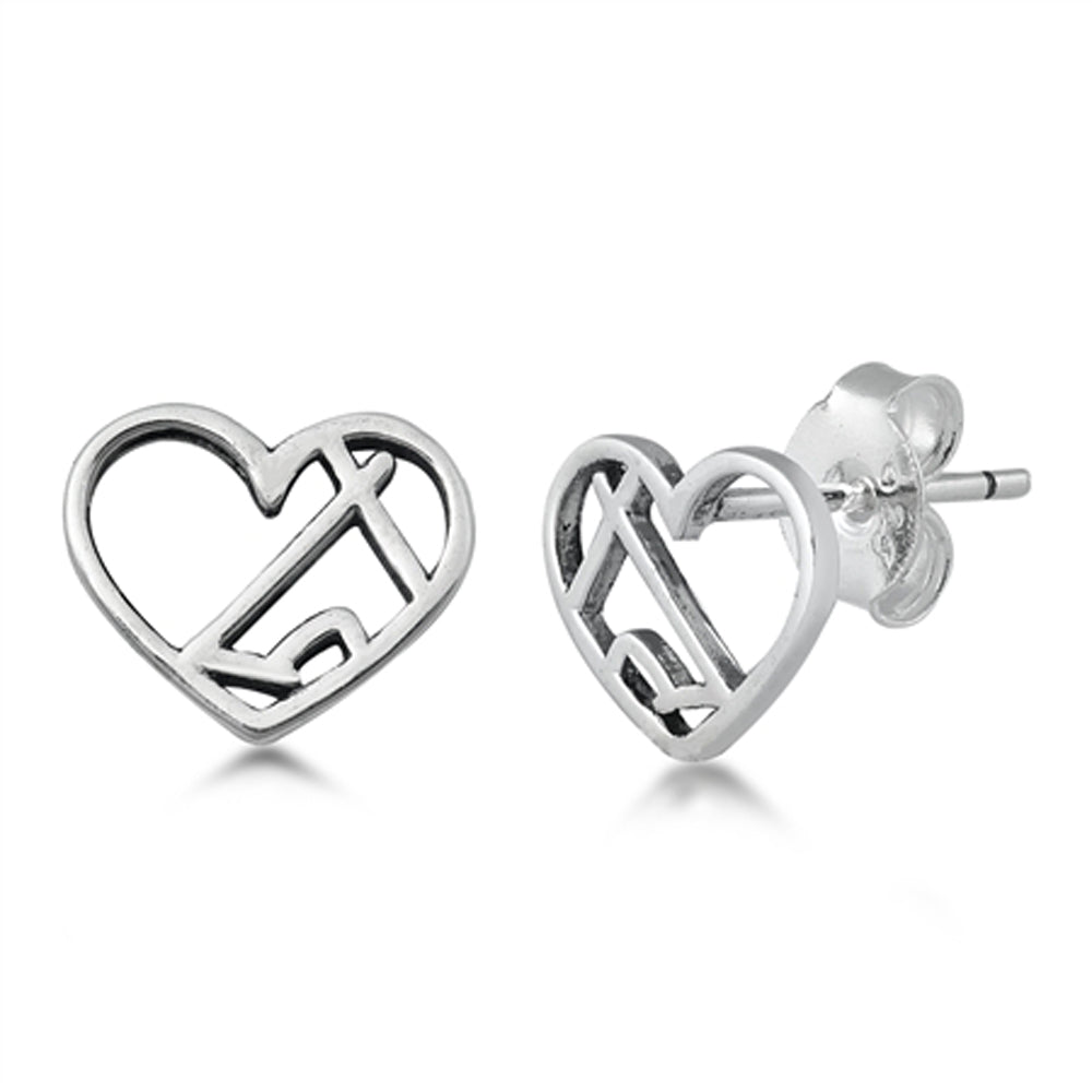 Unique Sterling Silver Cross in Heart Love Christian Stud Earrings 925 New