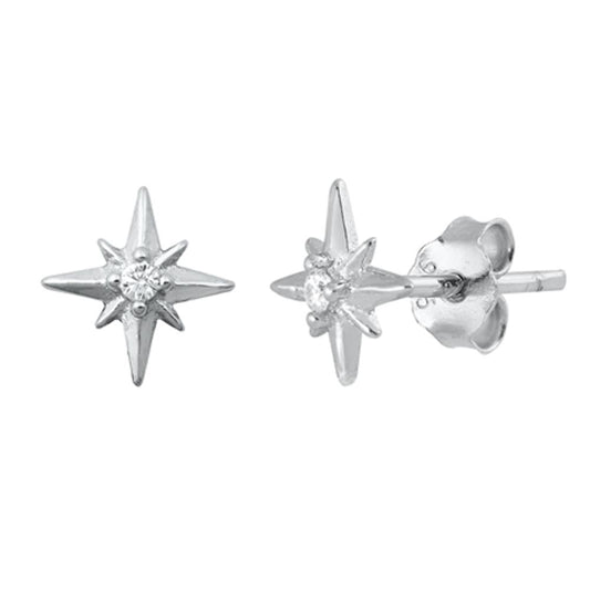 Sterling Silver Women's Clear CZ Twinkle Stars Stud Earrings Push Back 925 New