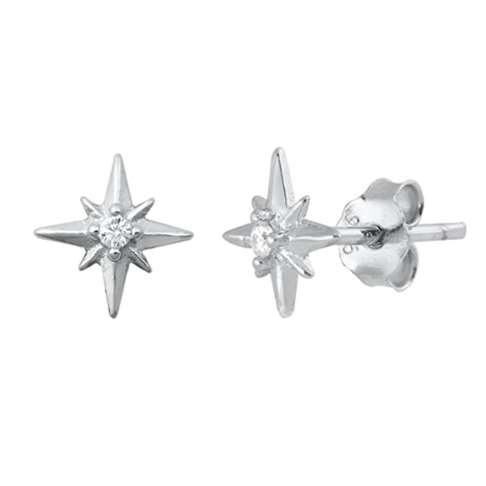 Sterling Silver Women's Clear CZ Twinkle Stars Stud Earrings Push Back 925 New