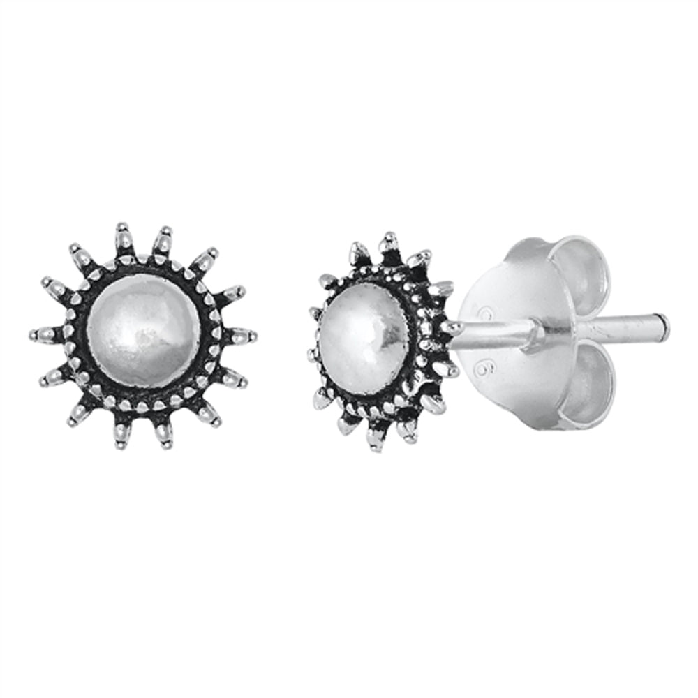Sterling Silver Bali Style Sun Boho Burst Mandala Oxidized Stud Earrings