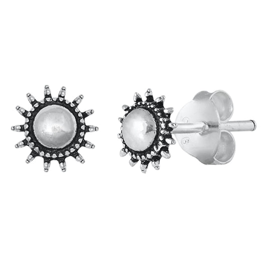 Sterling Silver Bali Style Sun Boho Burst Mandala Oxidized Stud Earrings