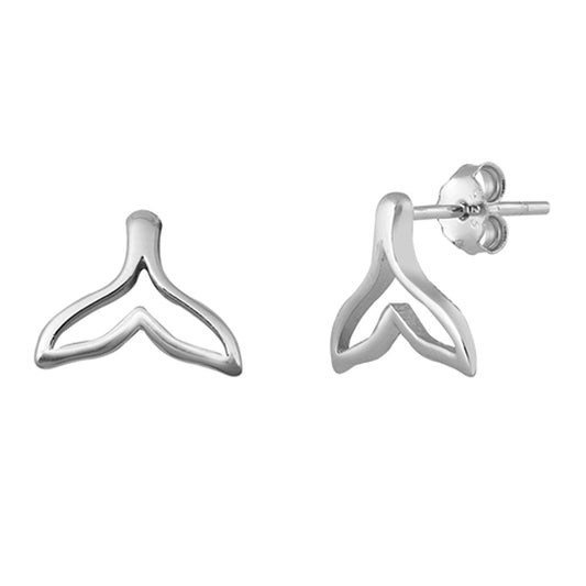 Sterling Silver Whale Tail Animal Outline Ocean Cute Beach Earrings 925 New