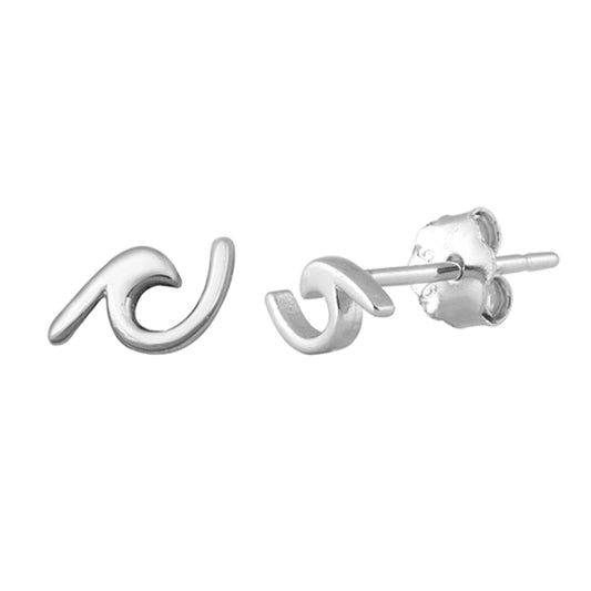 Sterling Silver Ocean Wave Minimalist Modern Water Stud Earrings 925 New
