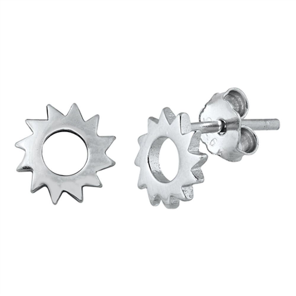 Sterling Silver Simple Sun High Polish Modern Solar Eclipse Cute Earrings 925