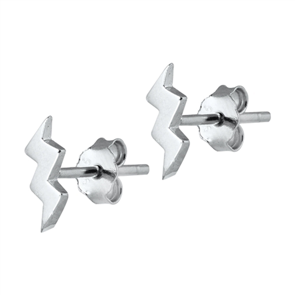 Sterling Silver Lightning Bolt Zig Zag Modern High Polish Earrings 925 New