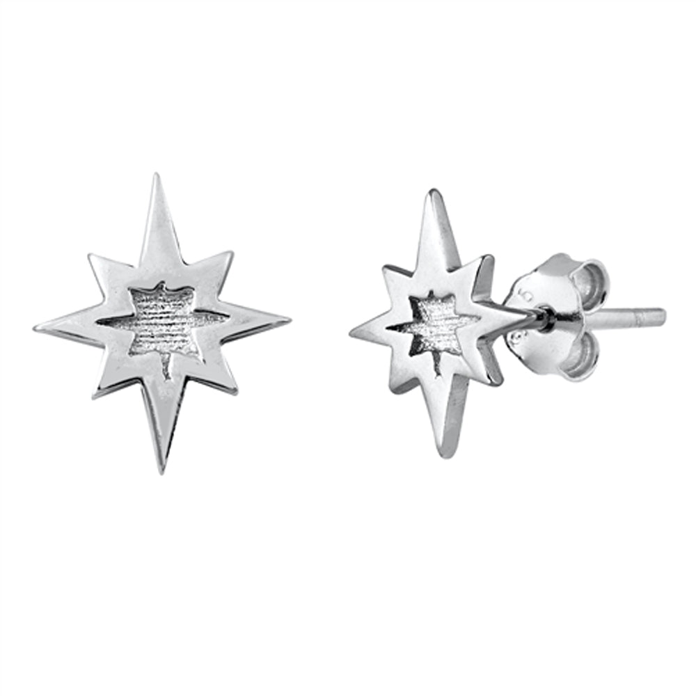 Sterling Silver Vintage Style Star Burst Elegant High Polish Earrings 925 New