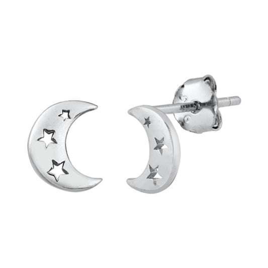 Sterling Silver Fashion Cute Fashion Crescent Moon Star Earrings .925 New