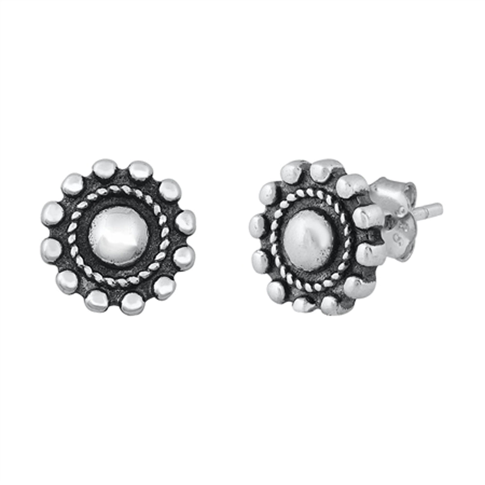 Sterling Silver Bali Style Flower Granulated Detail Rope Halo Boho Earrings 925