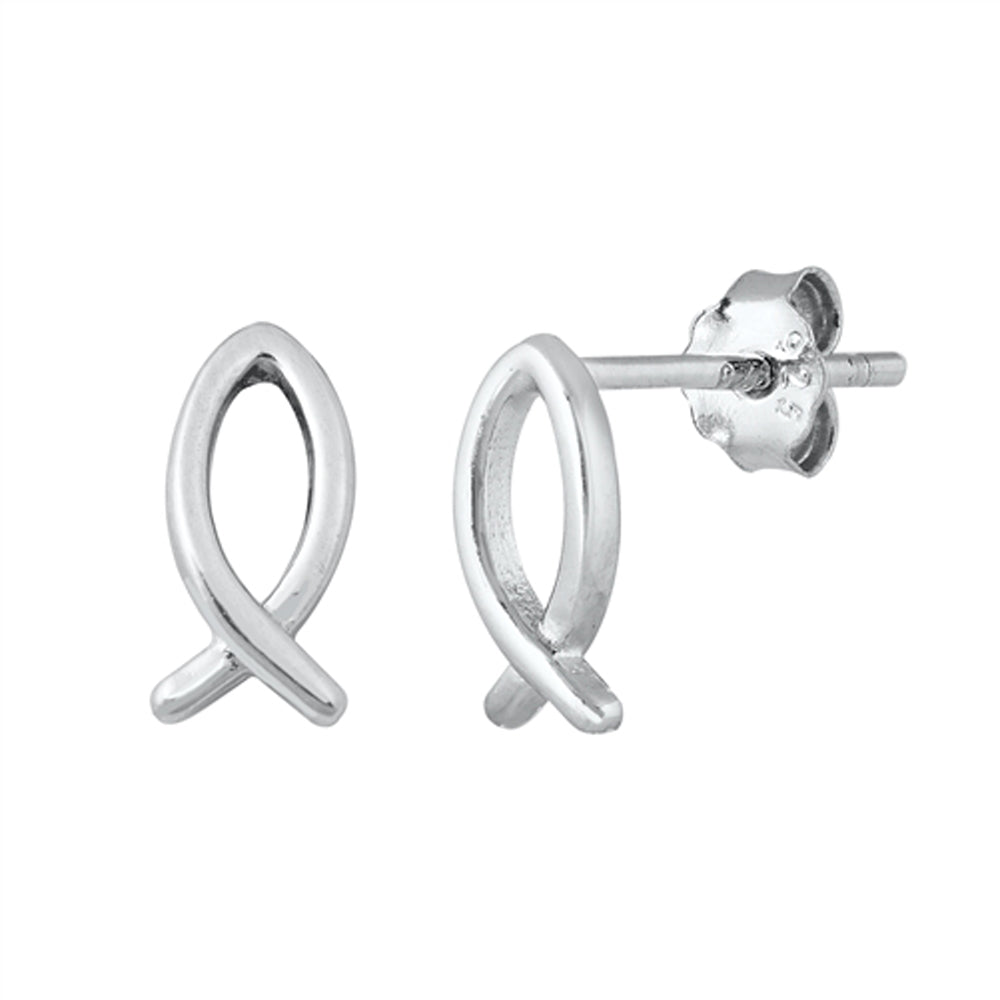 Sterling Silver Ichthus Christian Fish Loop High Polish Earrings 925 New