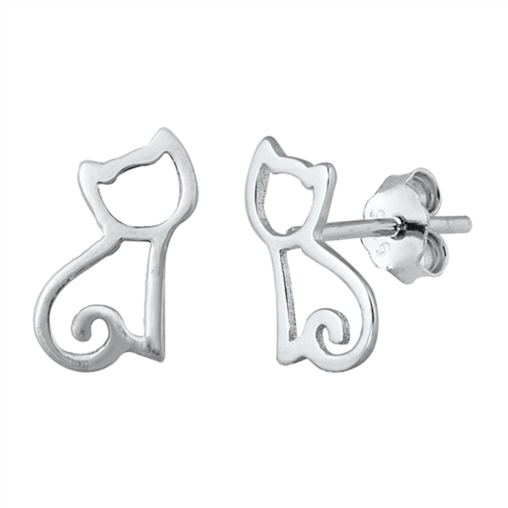 Sterling Silver Cute Pussy Cat Animal Pet Outline Kitten Earrings 925 New