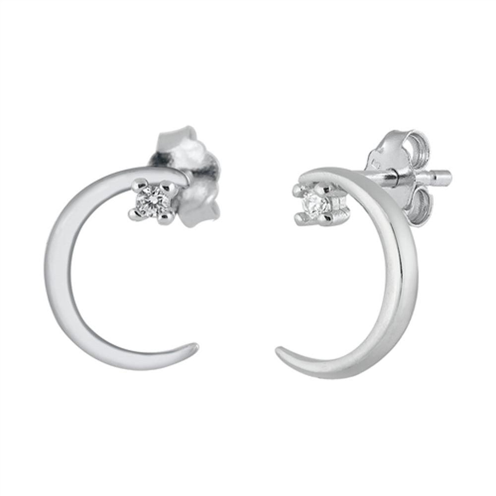 Sterling Silver Simple Crescent Moon Slim Mystical High Polish Earrings 925 New
