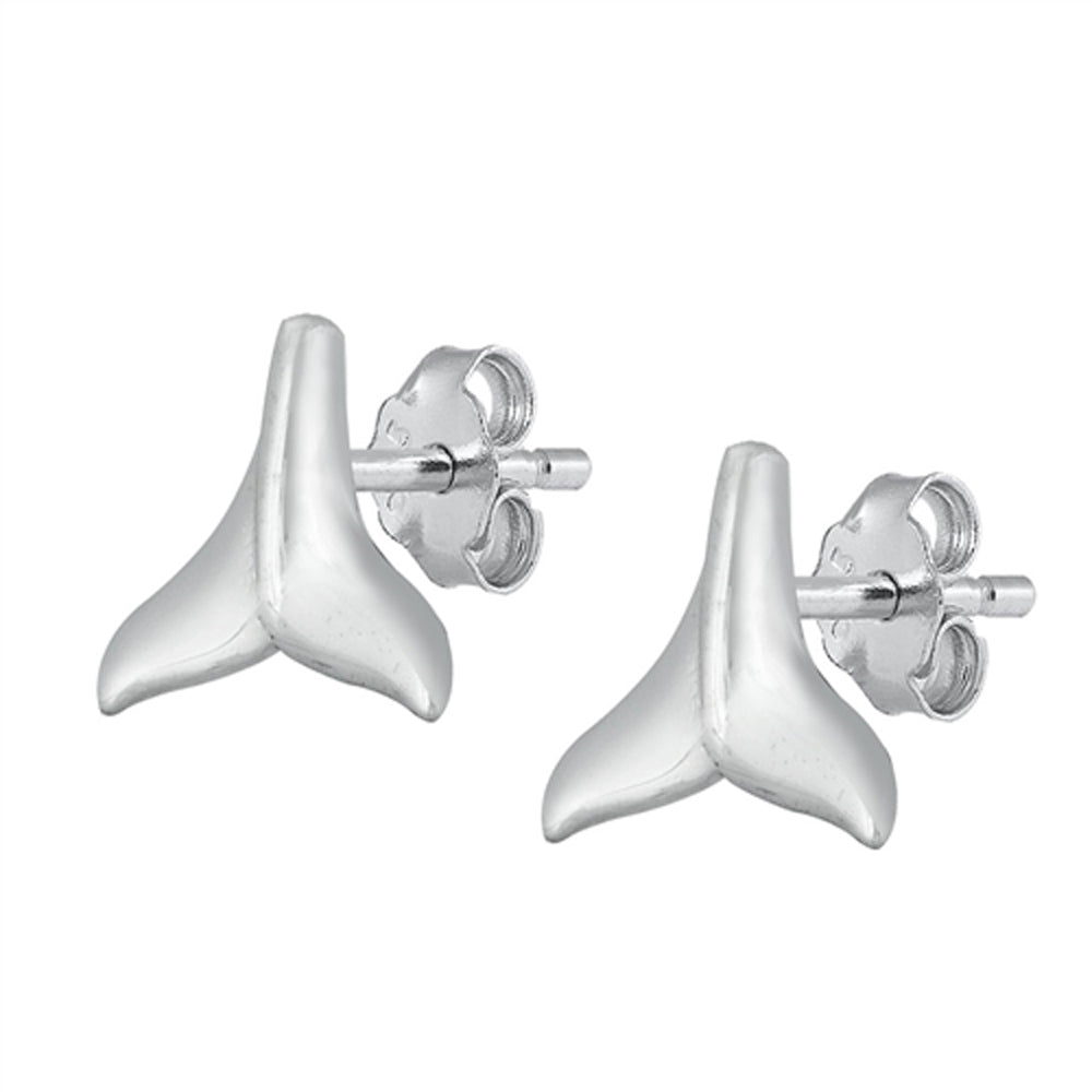 Sterling Silver Whale Tail Animal Cute Swim Ocean High Polished Earrings 925 New