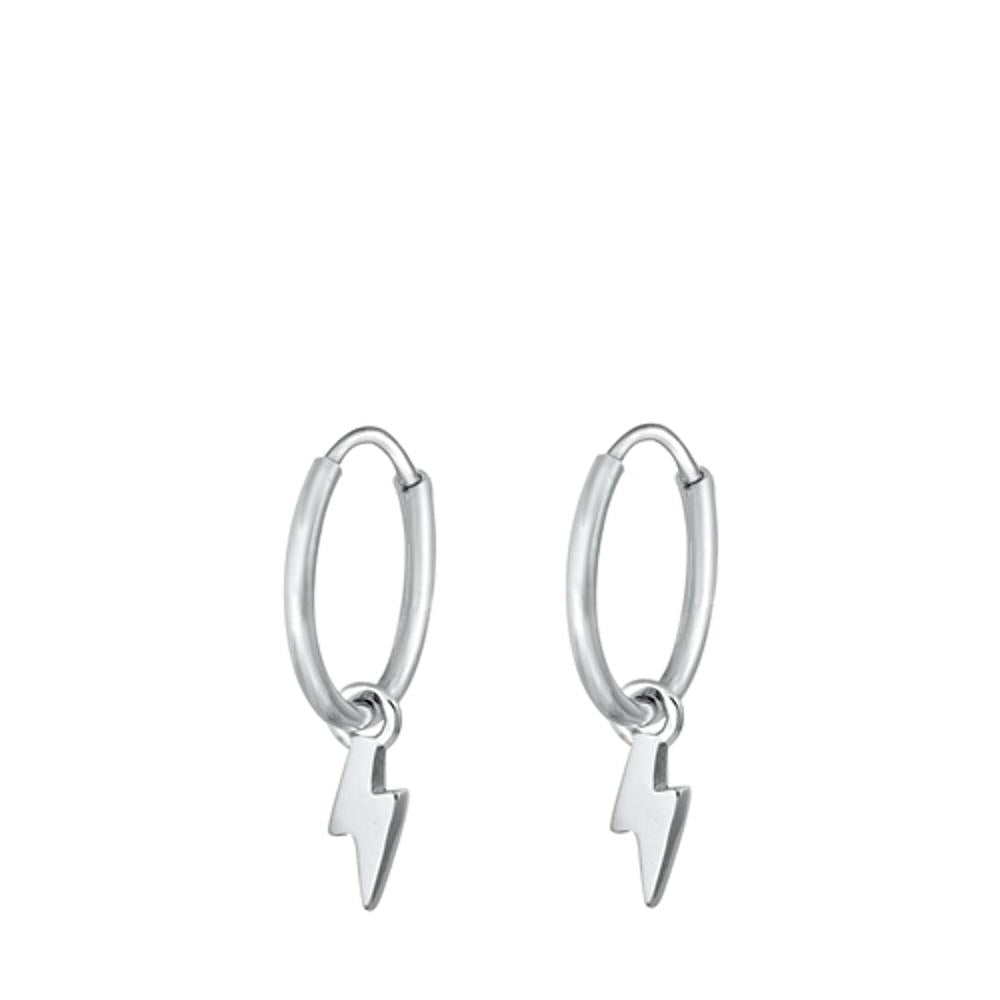 Sterling Silver Cute Small Lightning Bolt Dangle Hoop Polished Earrings 925 New