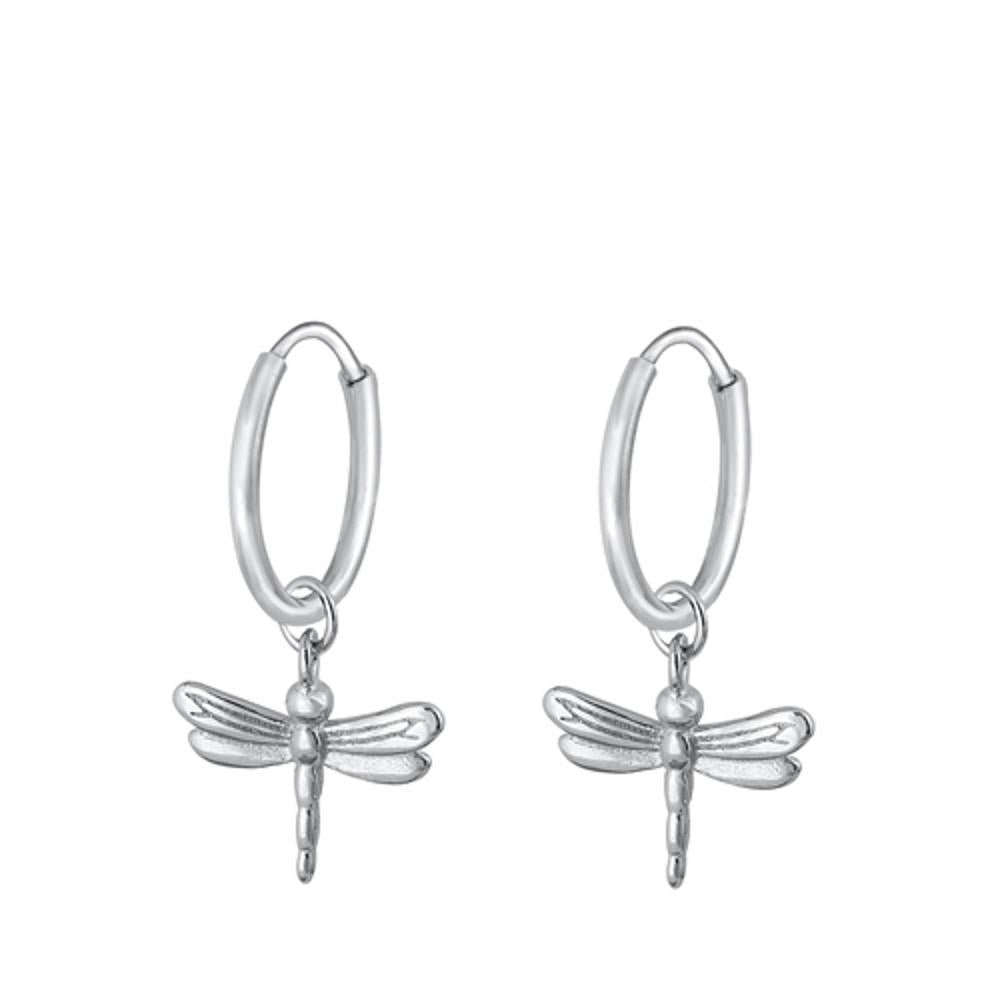 Sterling Silver Beautiful Dragonfly Hoop Dangle Fashion Earrings 925 New