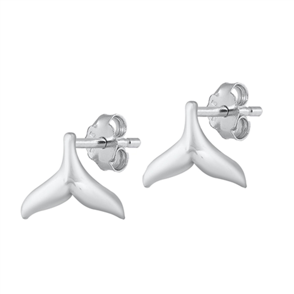 Sterling Silver Whale Tail Animal Ocean Beach High Polished Earrings 925 New