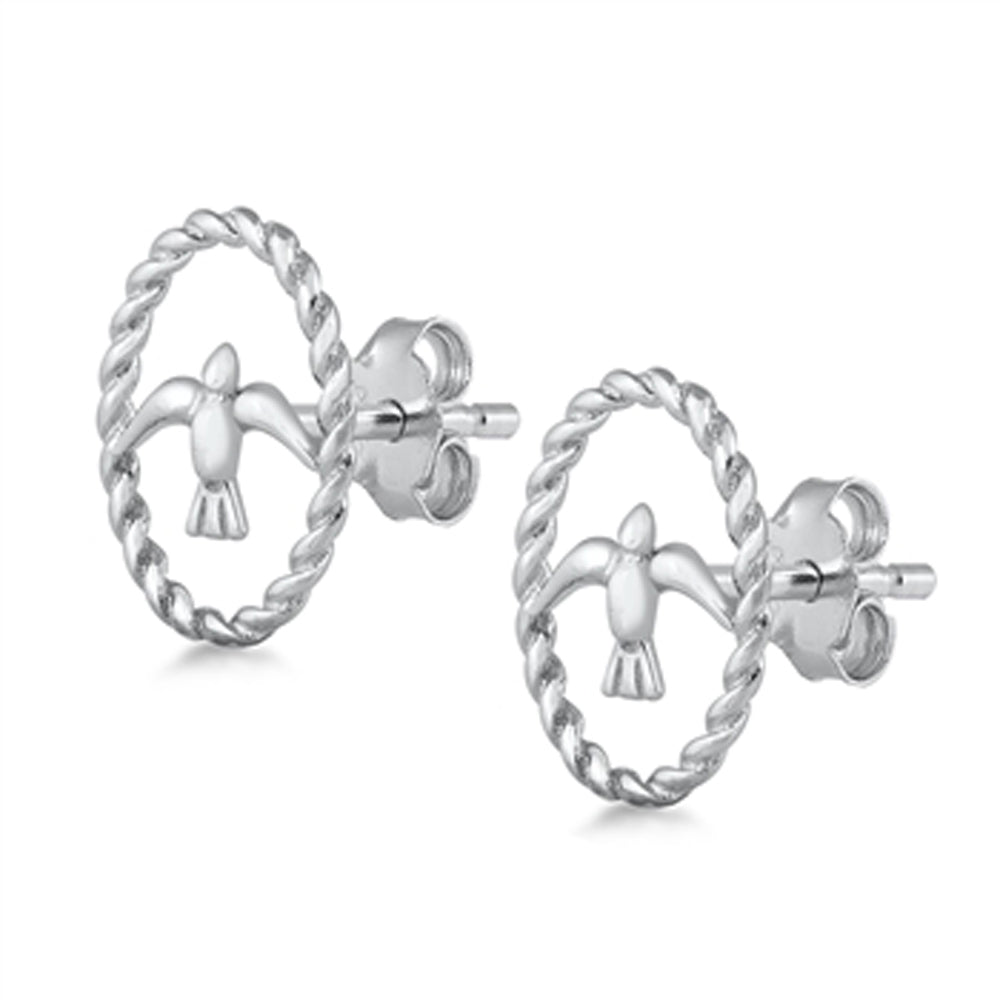 Sterling Silver Bird Dove Peace Rope Halo Animal Earrings High Polished 925 New