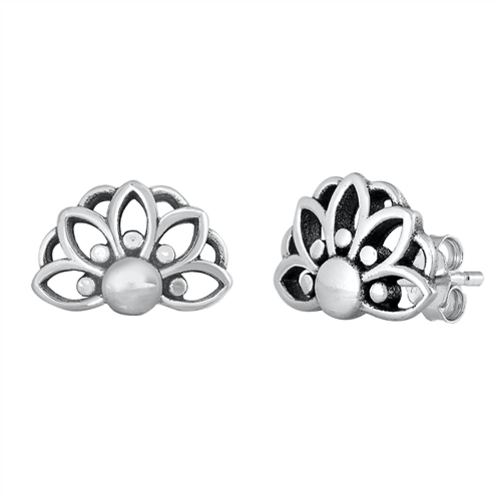 Sterling Silver Henna Style Flower Bali Boho Sun Oxidized Earrings 925 New